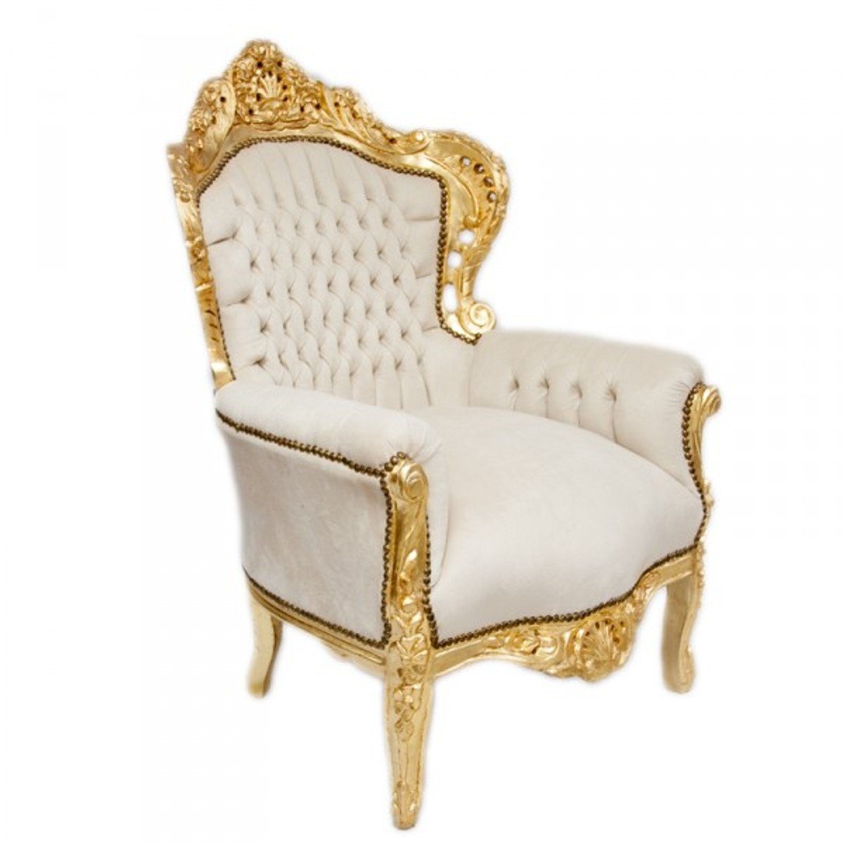 Casa Padrino Sessel Barock Sessel King Creme Samtstoff / Gold - Antik Stil Sessel