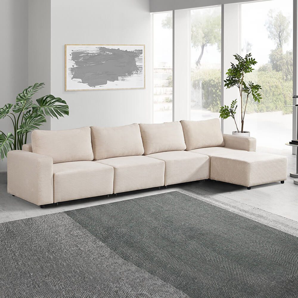 HOME DELUXE Schlafsofa VINA XL - 380 x 168 x 85 cm, Ausziehbare Liegefläche, Cordsofa, Modulares Schlafsofa