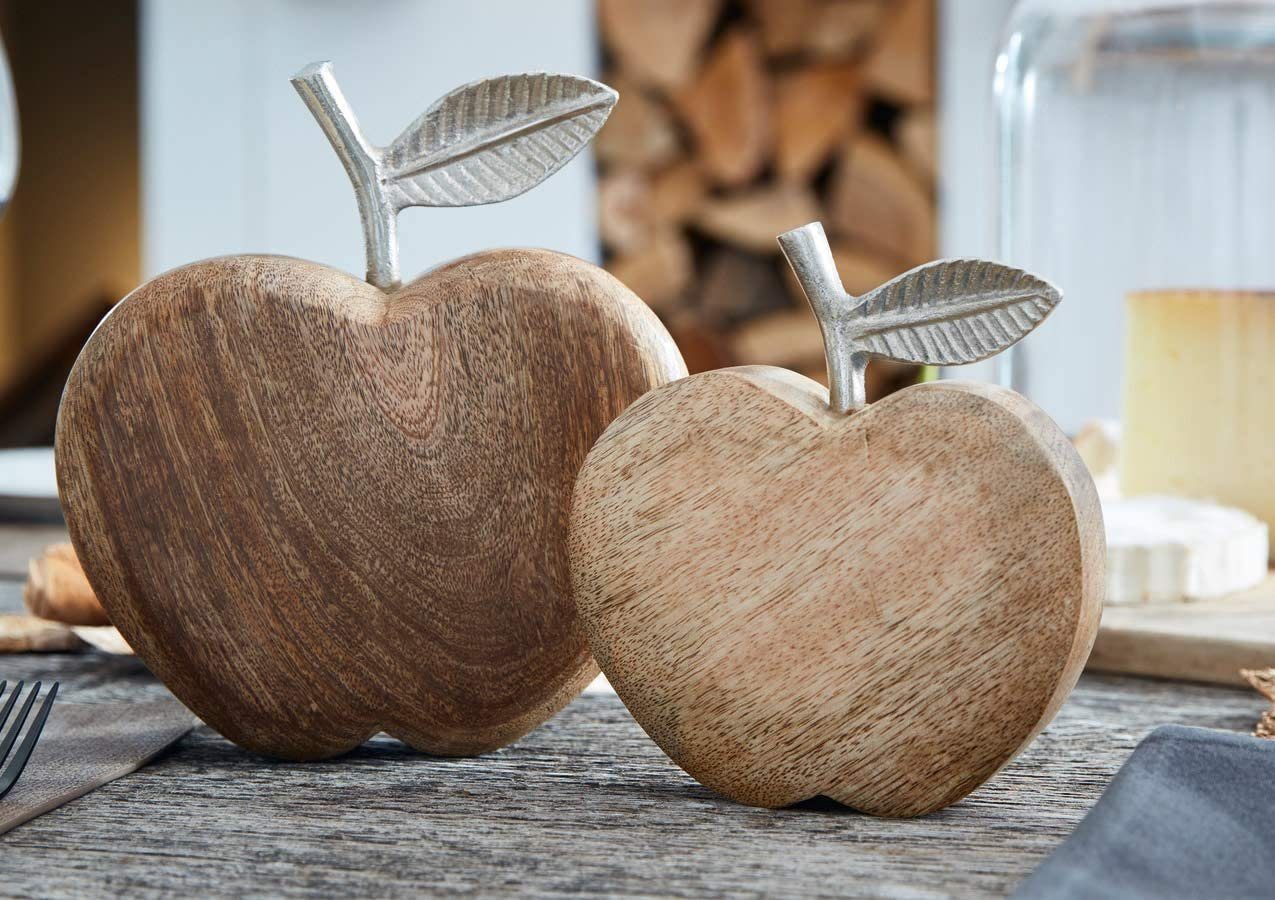 Dekofigur (2er Dekoleidenschaft Holzdeko Dekoobst, Set) Apfel aus Mangoholz Aluminium, &