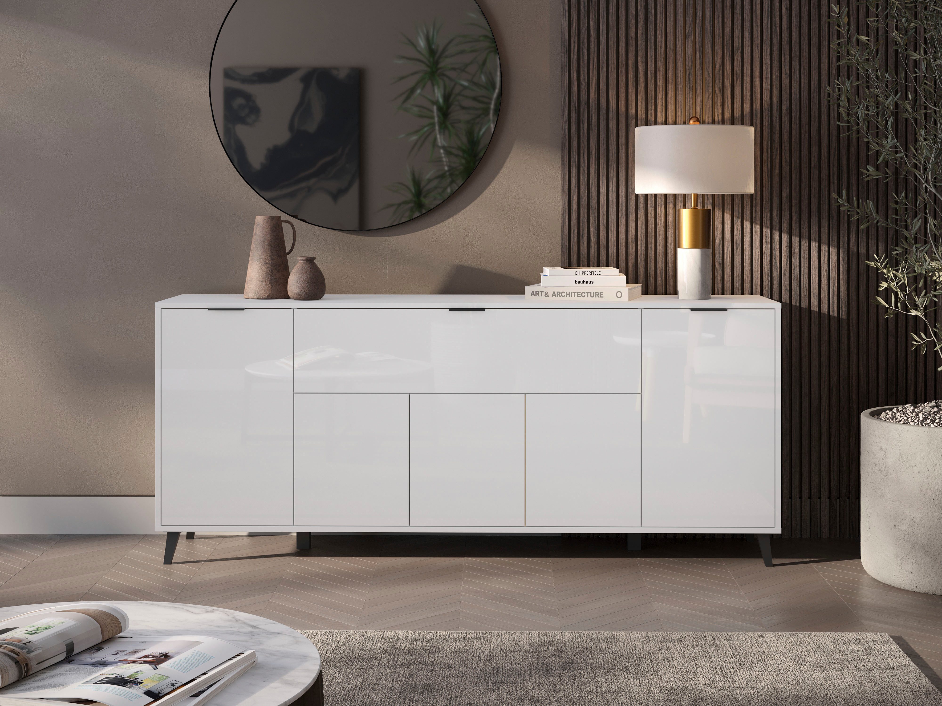 OTTO home Sideboard Oslo, B/H/T: 180/76/39,5 cm, Push-to-open-Funktion, schwarze Metallgriffe, viel Stauraum