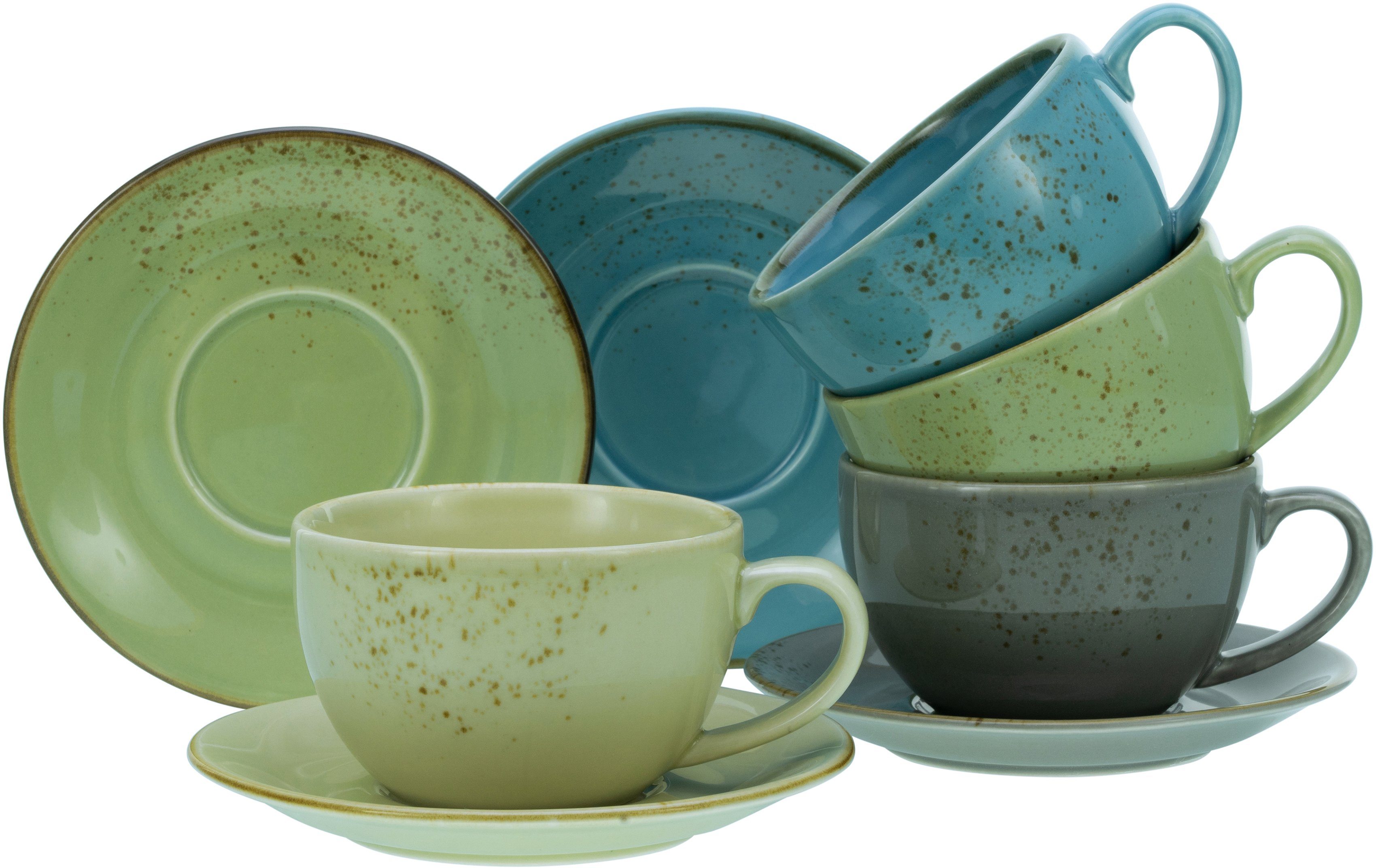 CreaTable Cappuccinotasse Kaffeetasse NATURE COLLECTION, Steinzeug, Чашки Set, naturfarben mit Sprenkel, 4 Чашки, 4 Untertassen