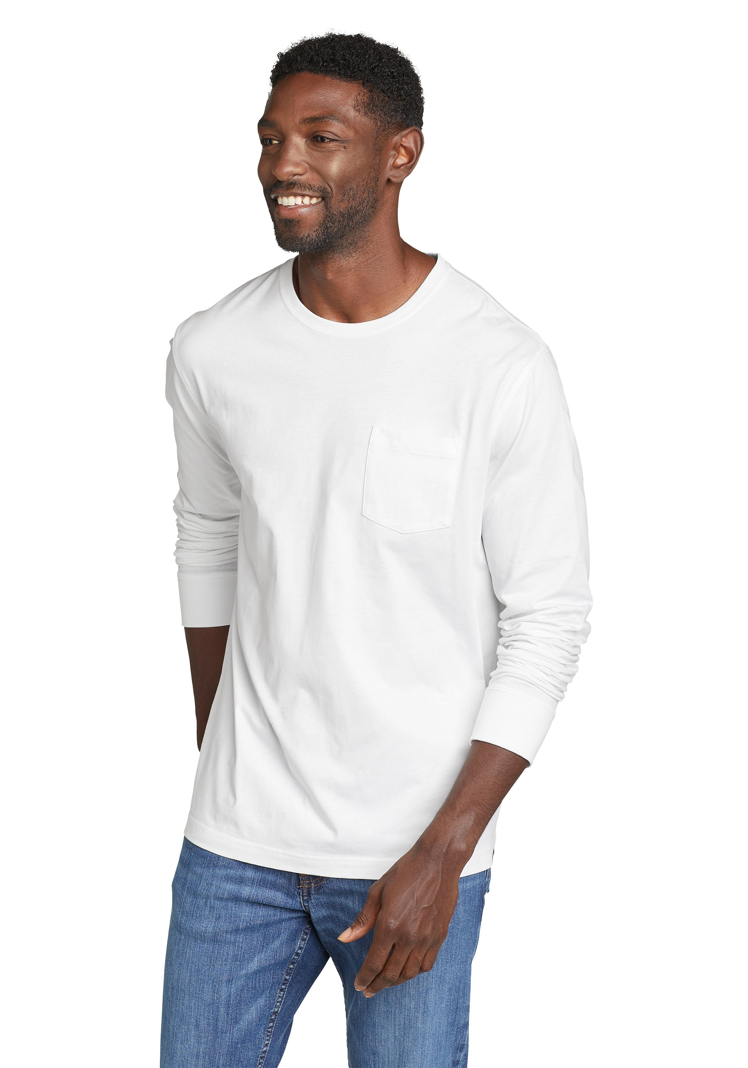 Eddie Bauer Langarmshirt Legend Wash Pro Shirt 100% Baumwolle - Langarm mit Tasche Weiß