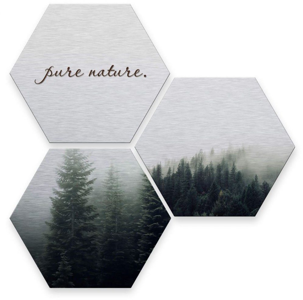 3 St) Pure Nature Wall-Art Bilder Mehrteilige (Set, Effekt Wald, Silber