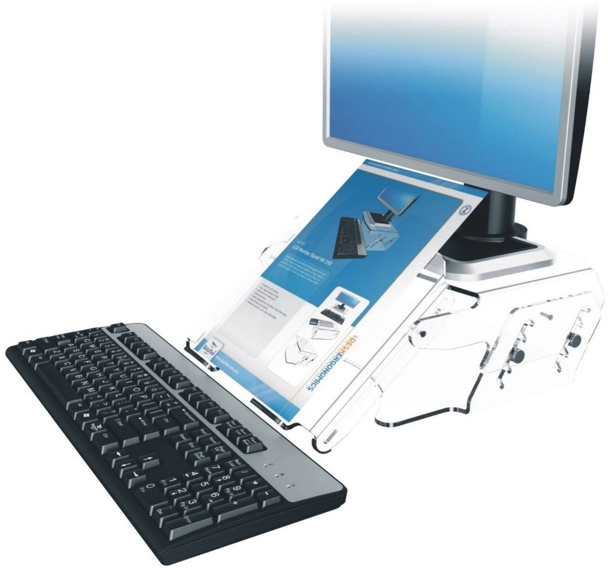 Dataflex Monitor-Halterung Monitorständer LCD HV 570 mit Dokumentenhalter Acryl transparent