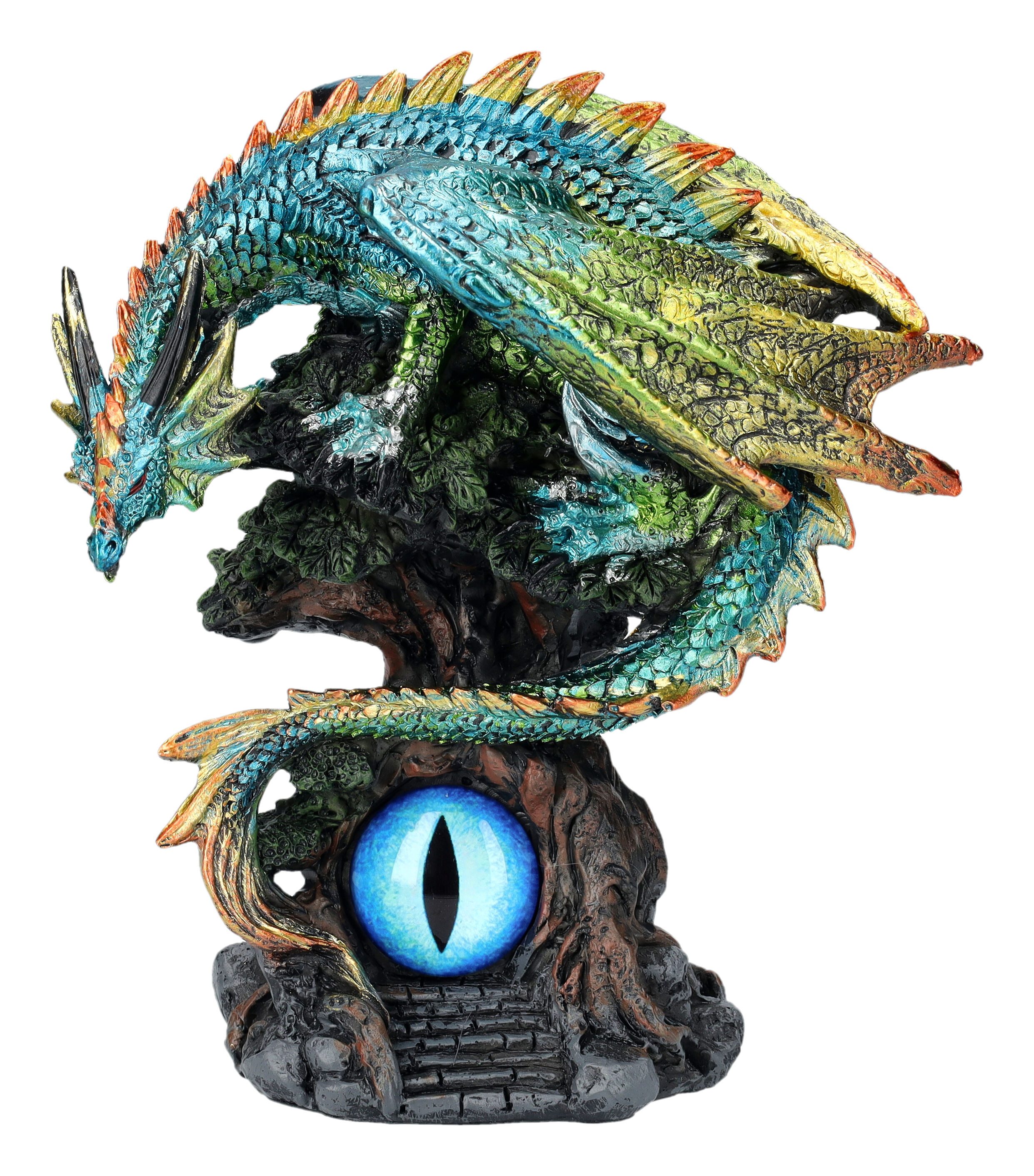 Figuren Shop GmbH Fantasy-Figur Drachen Figur mit Auge grün - Forest Seer - Fantasy Drachenfigur Deko