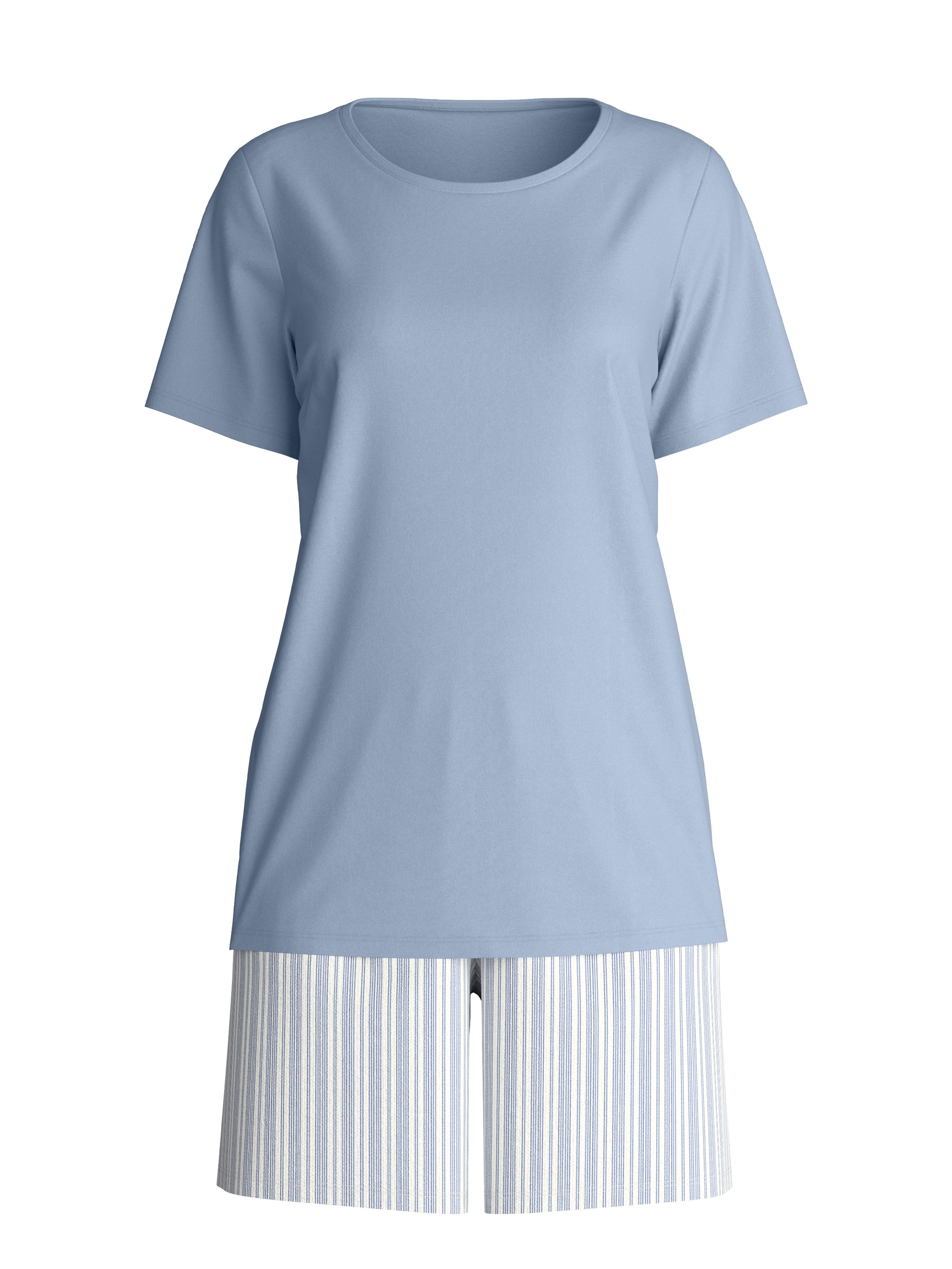 CALIDA Shorty Striped Dreams (2 tlg) weich, Pure Cotton, Kurzarm, Rundhals, Interlock-Qualität