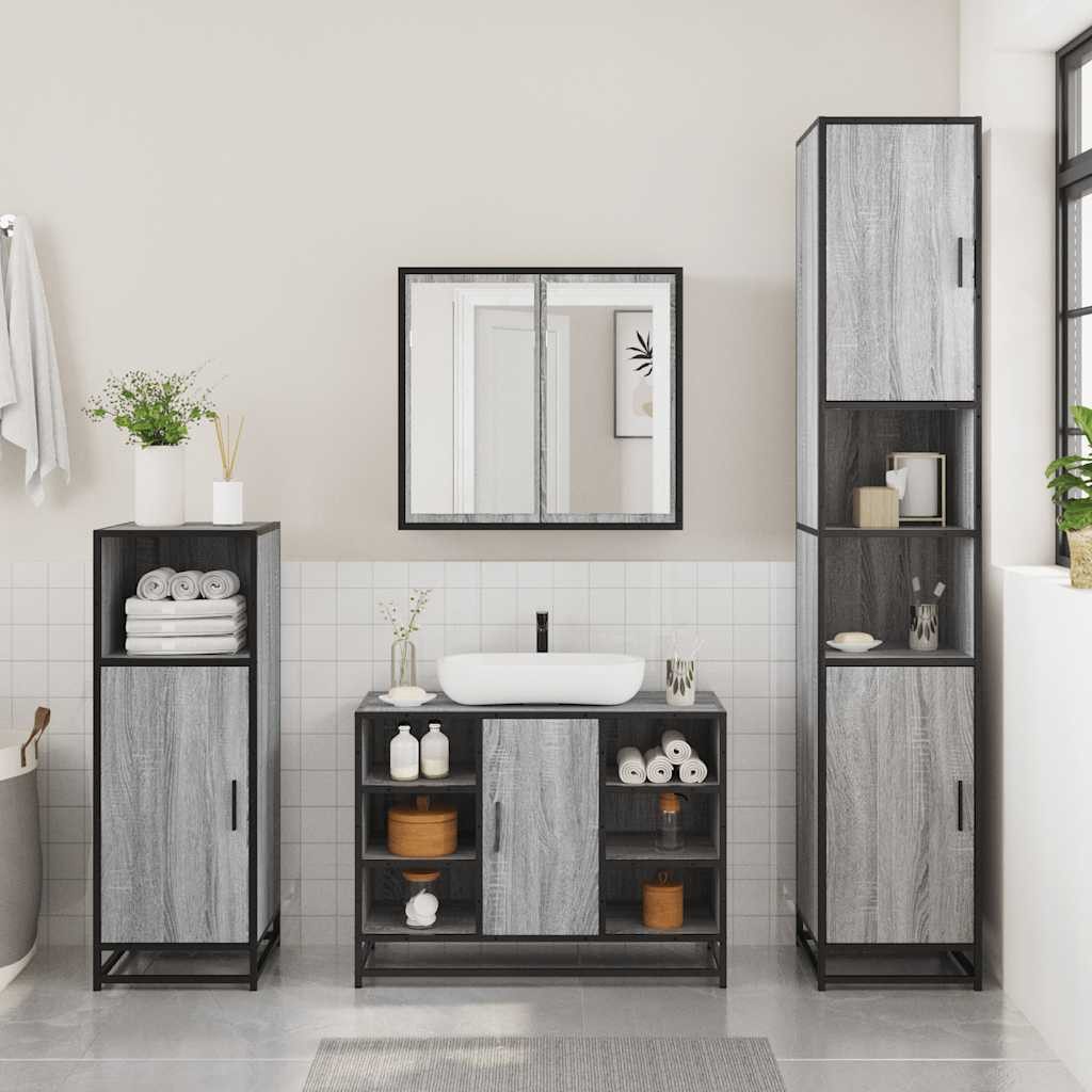 vidaXL Badezimmer-Set Waschbeckenunterschrank Grau Sonoma 80x33x60 günstig online kaufen