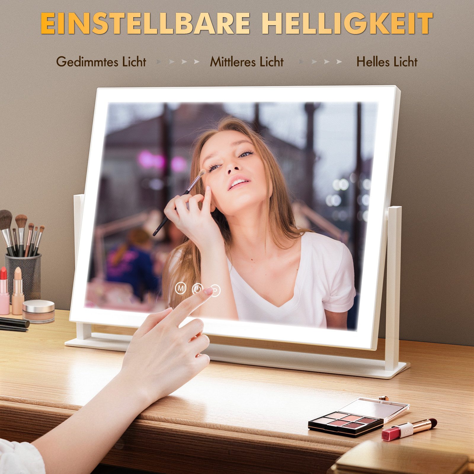 GIMBELEN Schminkspiegel mit Beleuchtung, 3 Farbtemperaturen & Dimmer, 360° Drehbar, 42x31cm (1-St), Beleuchtung, 3 Farbtemperaturen & Dimmer, 360° Drehbar – Bild 3 von 5