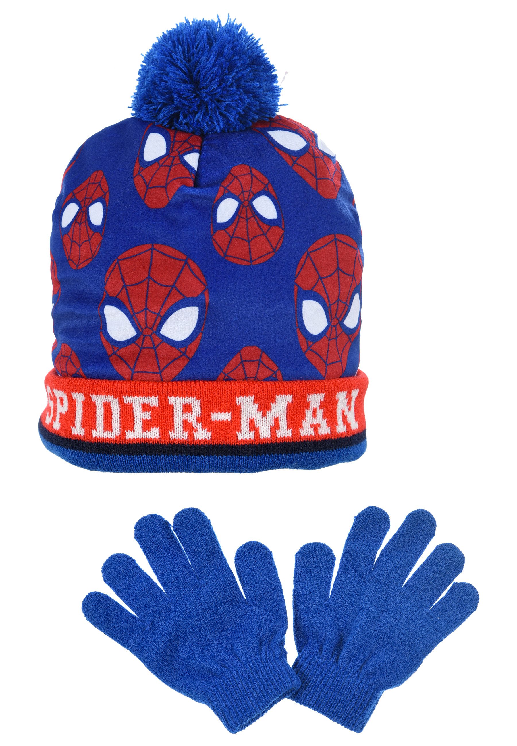 Spiderman Mütze & Schal Kinder Jungen Winter-Set Mütze Handschuhe (SET, 2-tlg)