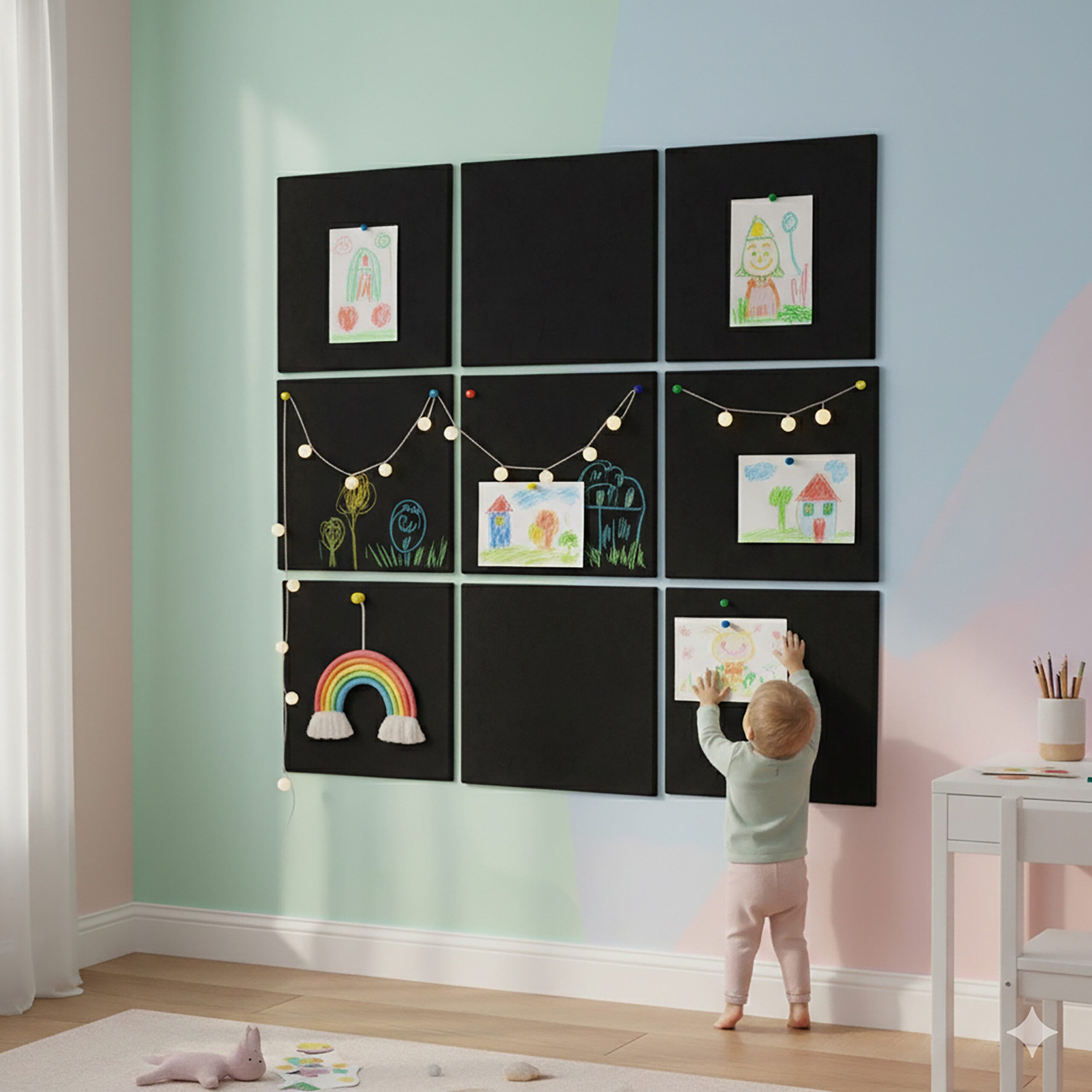 relaxdays Pinnwand 12x selbstklebende Filzpinnwand Quadrat, schwarz