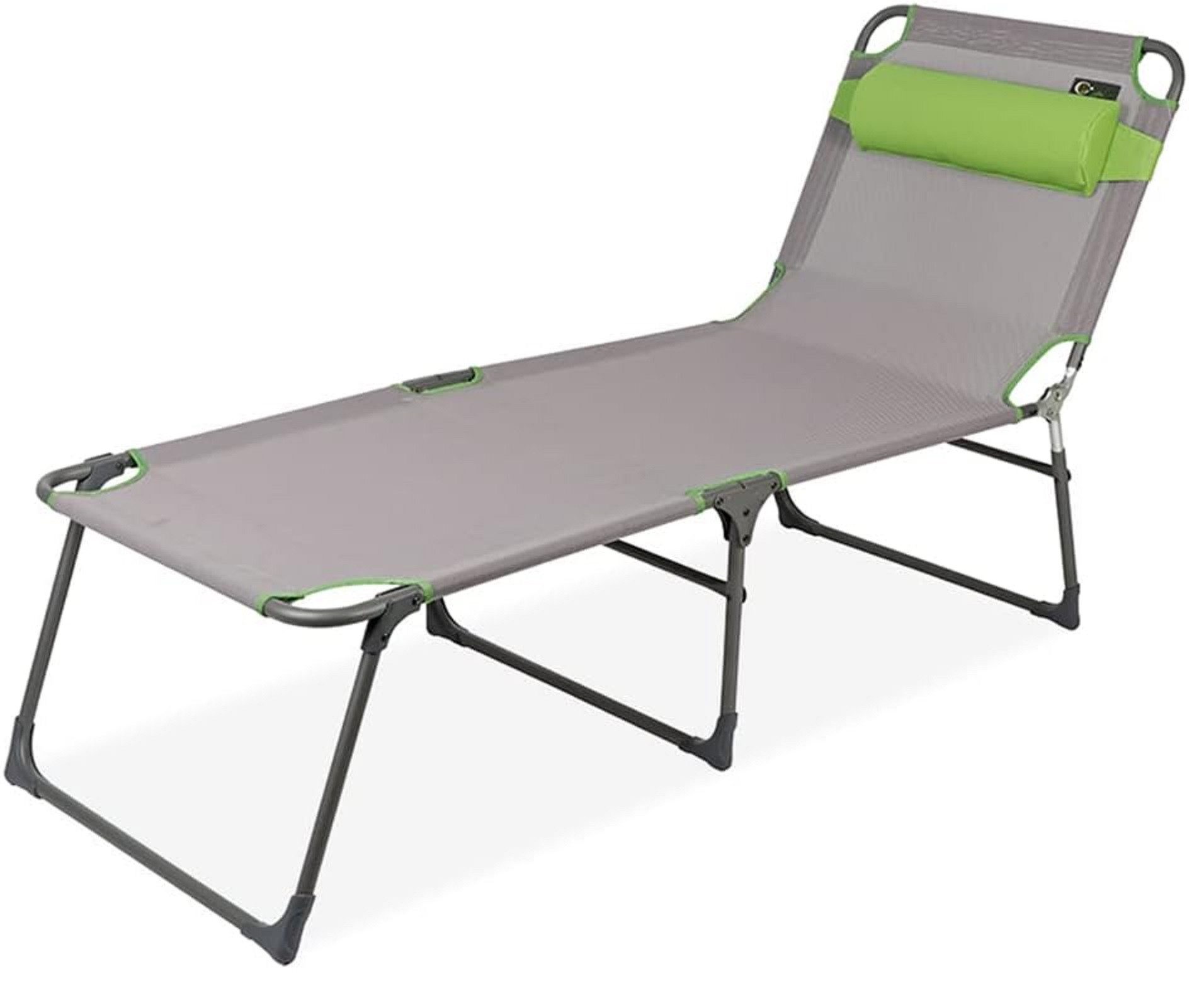 Portal Outdoor Gartenliege Ava green Klappliege Sonnenliege Dreibeinliege Strandliege Liege, Liege mit Kopfkissen, klappbar wetterfest pflegeleicht 110kg Tragkraft