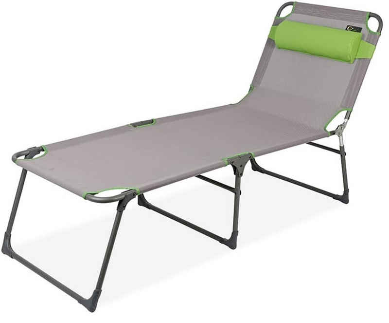 Portal Outdoor Gartenliege Ava green Klappliege Sonnenliege Dreibeinliege Strandliege Liege, Liege mit Kopfkissen, klappbar wetterfest pflegeleicht 120kg Tragkraft