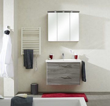 möbelando Badezimmerspiegelschrank Quickset 916 (BxHxT: 75x72x20 cm) in Sangallo Grau quer mit 3 Türen und 6 Einlegeböden