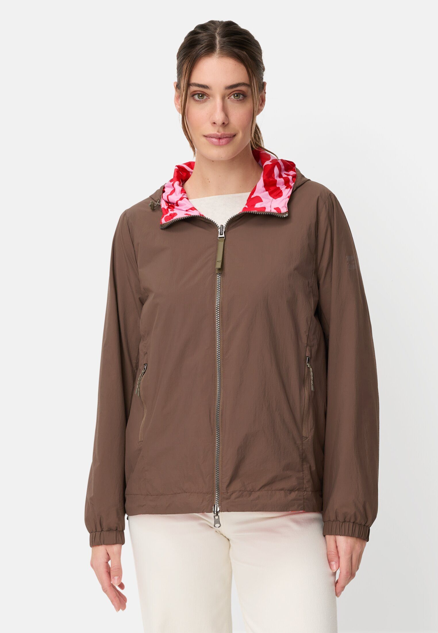 camel active Outdoorjacke mit Allover-Print und unifarbener Seite Langarm