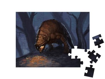 puzzleYOU Puzzle Feuerschluckender Drache im dunklen Wald, 48 Puzzleteile, puzzleYOU-Kollektionen Fantasy