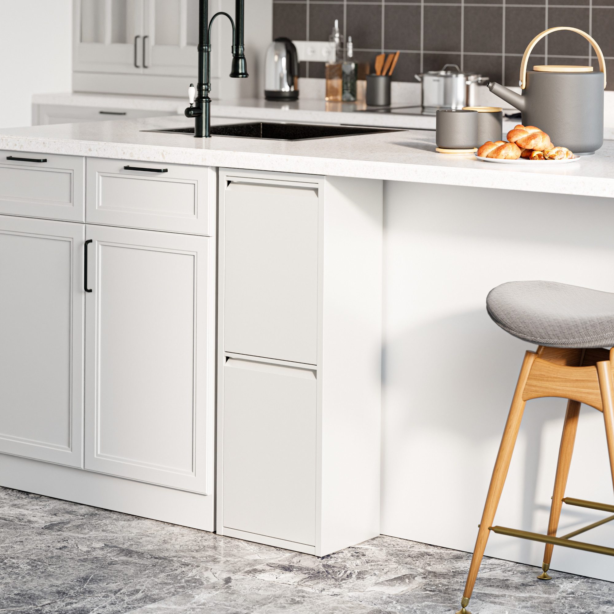 en.casa Mülltrennsystem, »Sollentuna« mit 2 Kippfächern Metall 2 x 14 L Eimer Weiß