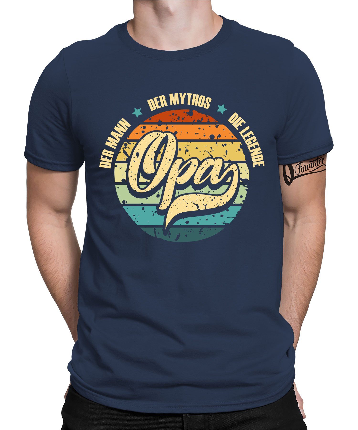 Quattro Formatee Kurzarmshirt Der Mann Mythos Legende Opa - Großvater Vatertag Herren T-Shirt (1-tlg) Navy Blau