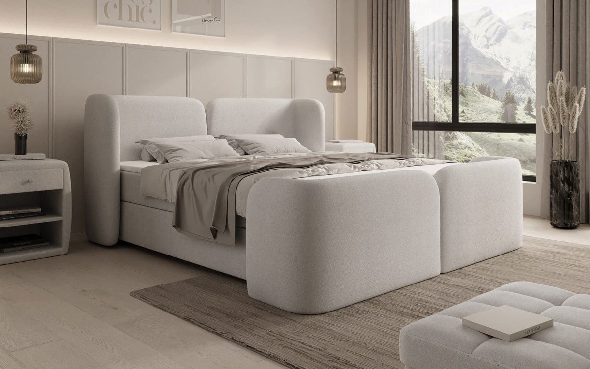 Luxusbetten24 Boxspringbett Riva in Bouclé mit Stauraum, wahlweise mit oder günstig online kaufen
