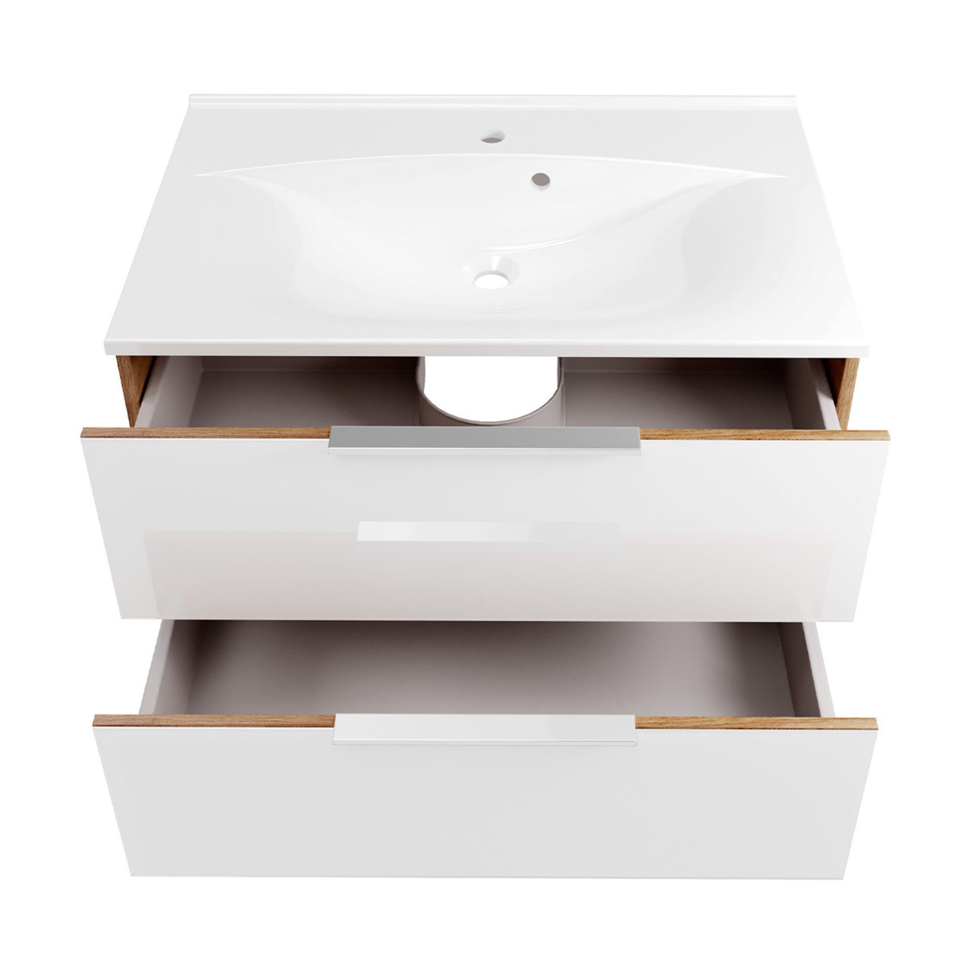 FACKELMANN Badmöbel-Set B. BRILLANT Becken, Unterschrank, LED-Spiegel 3-teilig 80cm Gussmarmor