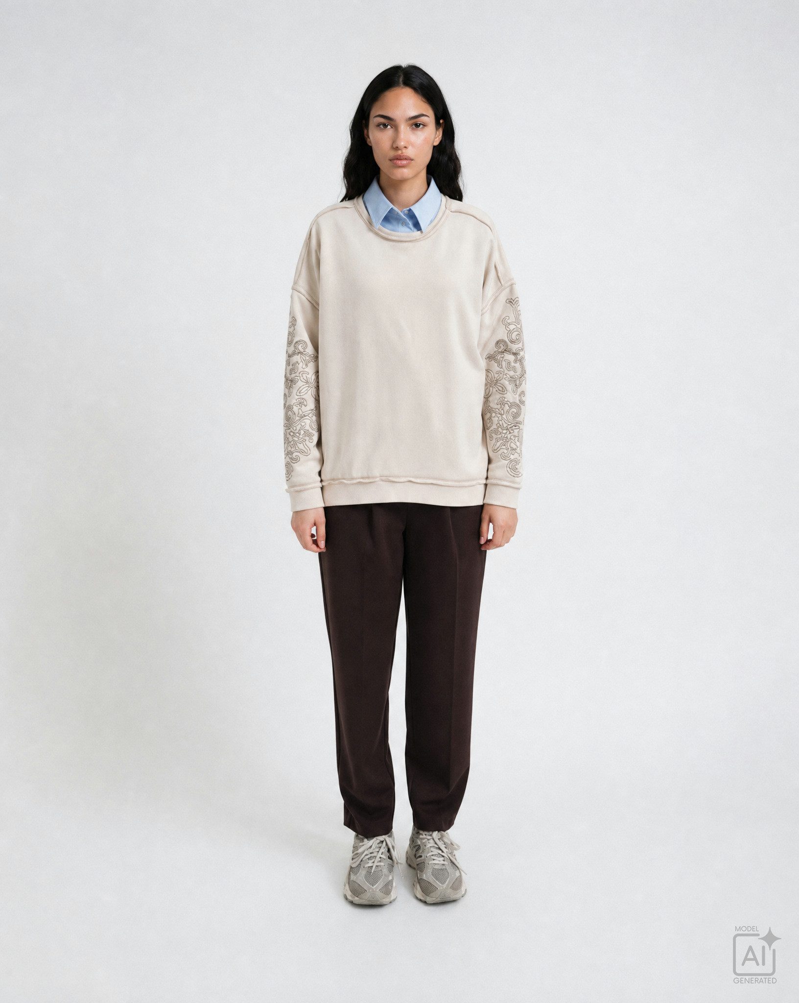Smith & Soul Sweatshirt OVERSIZE SWEATSHIRT SLEEVE EMBROIDE OAT MILK