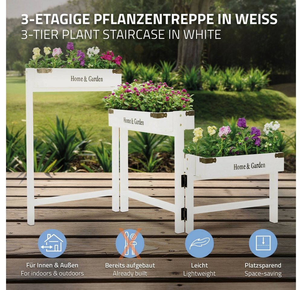 Thumbnail - ML-DESIGN Blumenständer Pflanzenständer mit 3 Etagen aus Holz Blumenleiter Pflanzenregal (3 St), Pflanzentreppe Weiß Pfl...