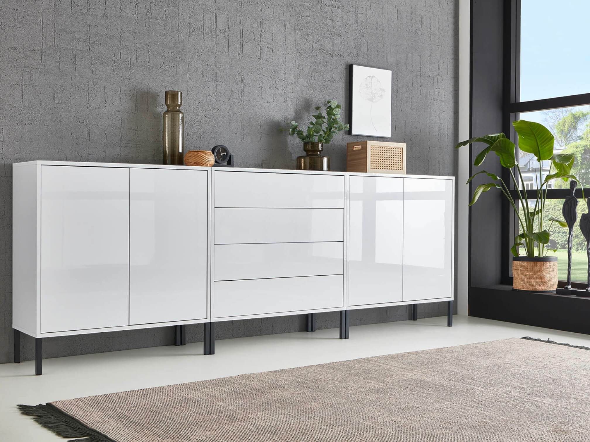 BMG Möbel Sideboard Mailand Set 5 (Kommode Anrichte Aktenschrank, mit hochwertigen Metallfüßen), Push-to-Open-Funktion