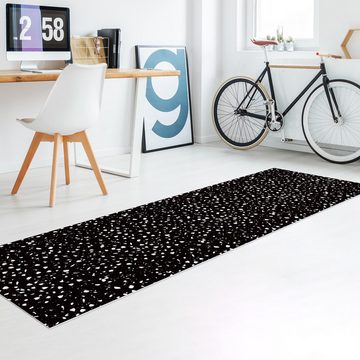 Läufer Teppich Vinyl Flur Küche Muster Terrazzo lang modern, Bilderdepot24, Läufer - schwarz weiß glatt