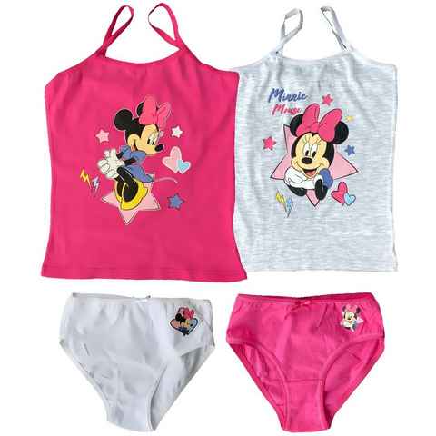 Disney Minnie Mouse Slip Minnie Mouse Mädchen Unterwäsche Set Unterhemden + Slips 4 Teile Trägershirt + Schlüpfer Gr.98 104 110 116 128