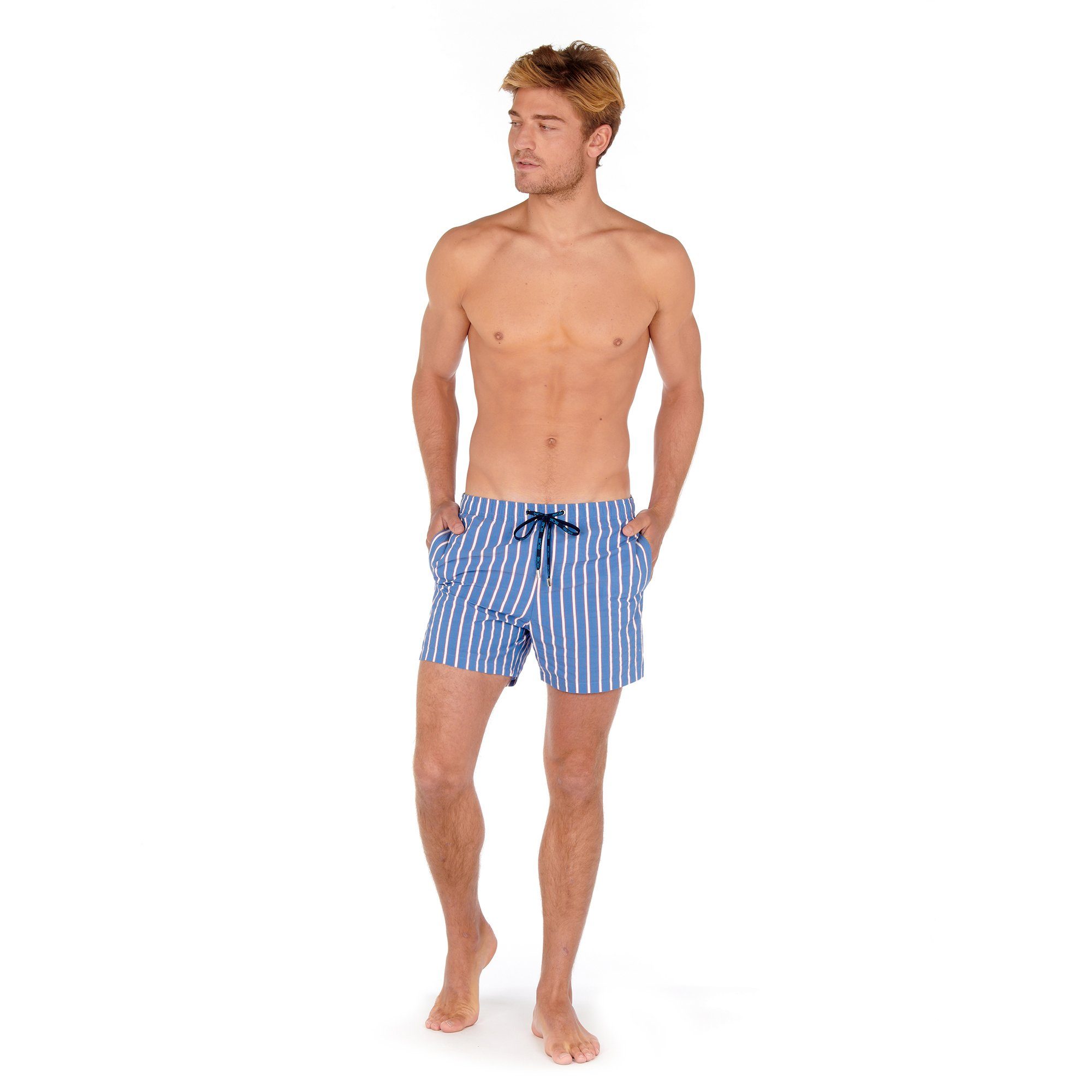 Hom Boxer-Badehose HOM Plaisance Beach Boxer stripes blue/white