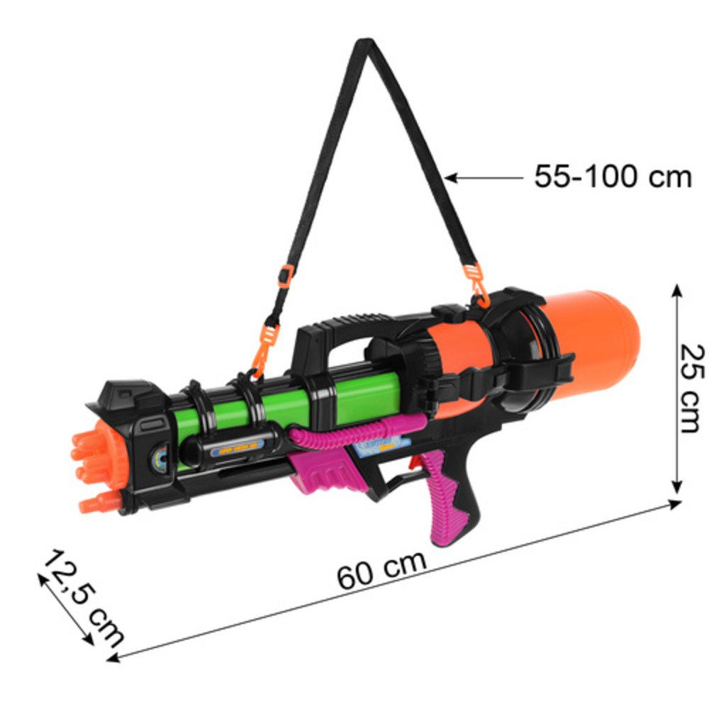 ISO TRADE Wasserpistole Wassergewehr Wasserpistole 60 cm (Spar-Set, 1-tlg., 1,25 l Fassungsvermögen), verstellbaren Schultergurts, leichtes Gewehr bequem tragen