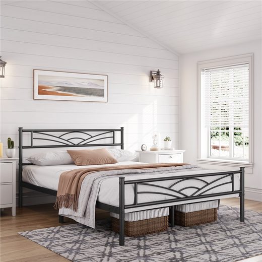 YAHEETECH Bettgestell Metallbett, Bettrahmen mit Kopfteil 140x200 cm Schwarz