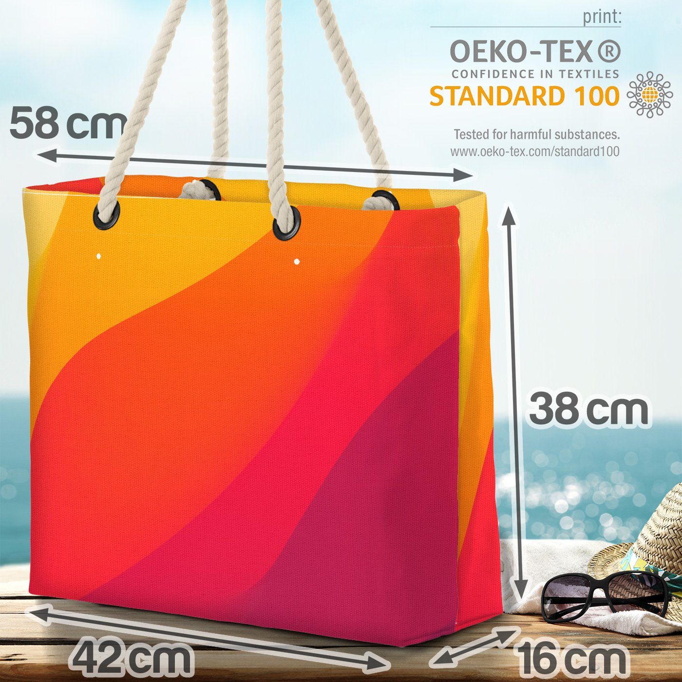 VOID Strandtasche Orange Sahara Wüste Gelb Sommer (1-tlg), Rot Sonnenuntergang Farbwellen Beach Farben Bag
