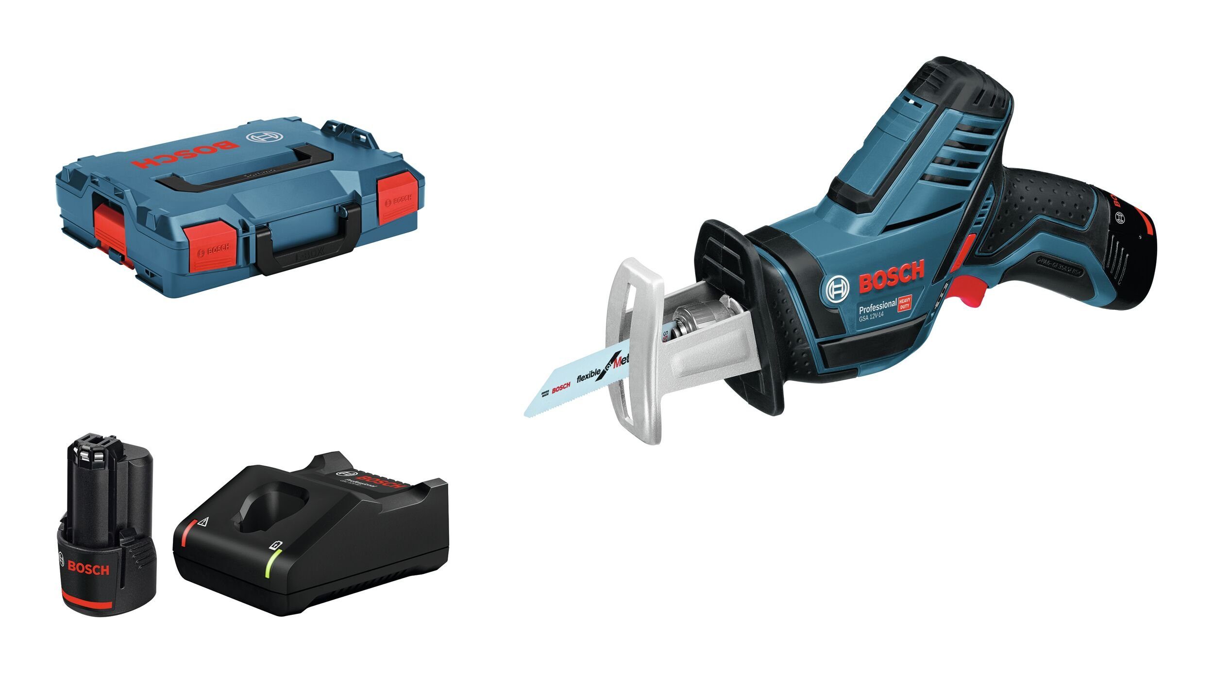 Bosch Professional Akku-Säbelsäge GSA 12V-14, Mit 2x Akku 3 Ah - in L-BOXX 102