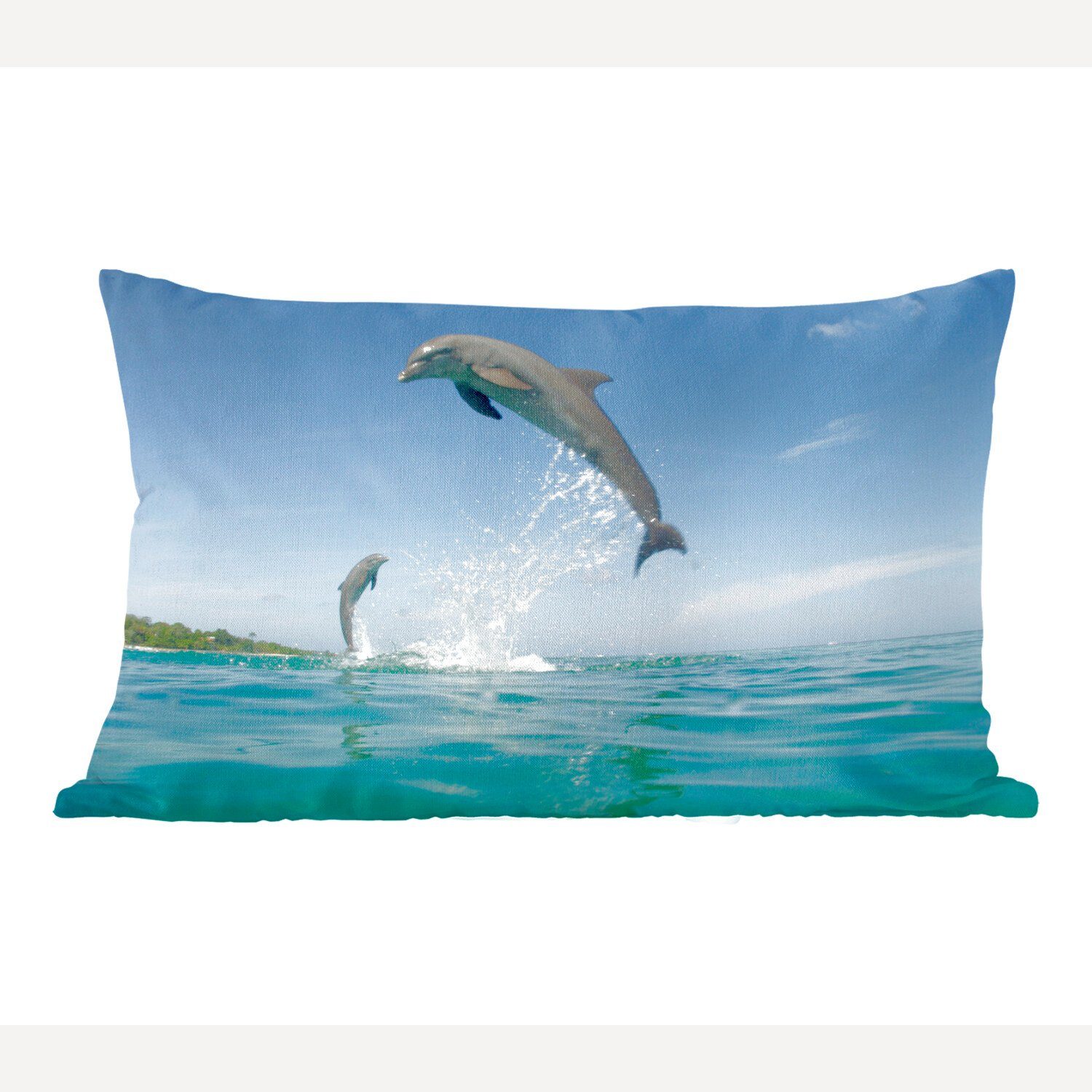 MuchoWow Dekokissen Delfin hoch über der Wasseroberfläche, Wohzimmer Dekoration, Zierkissen, Dekokissen mit Füllung, Schlafzimmer
