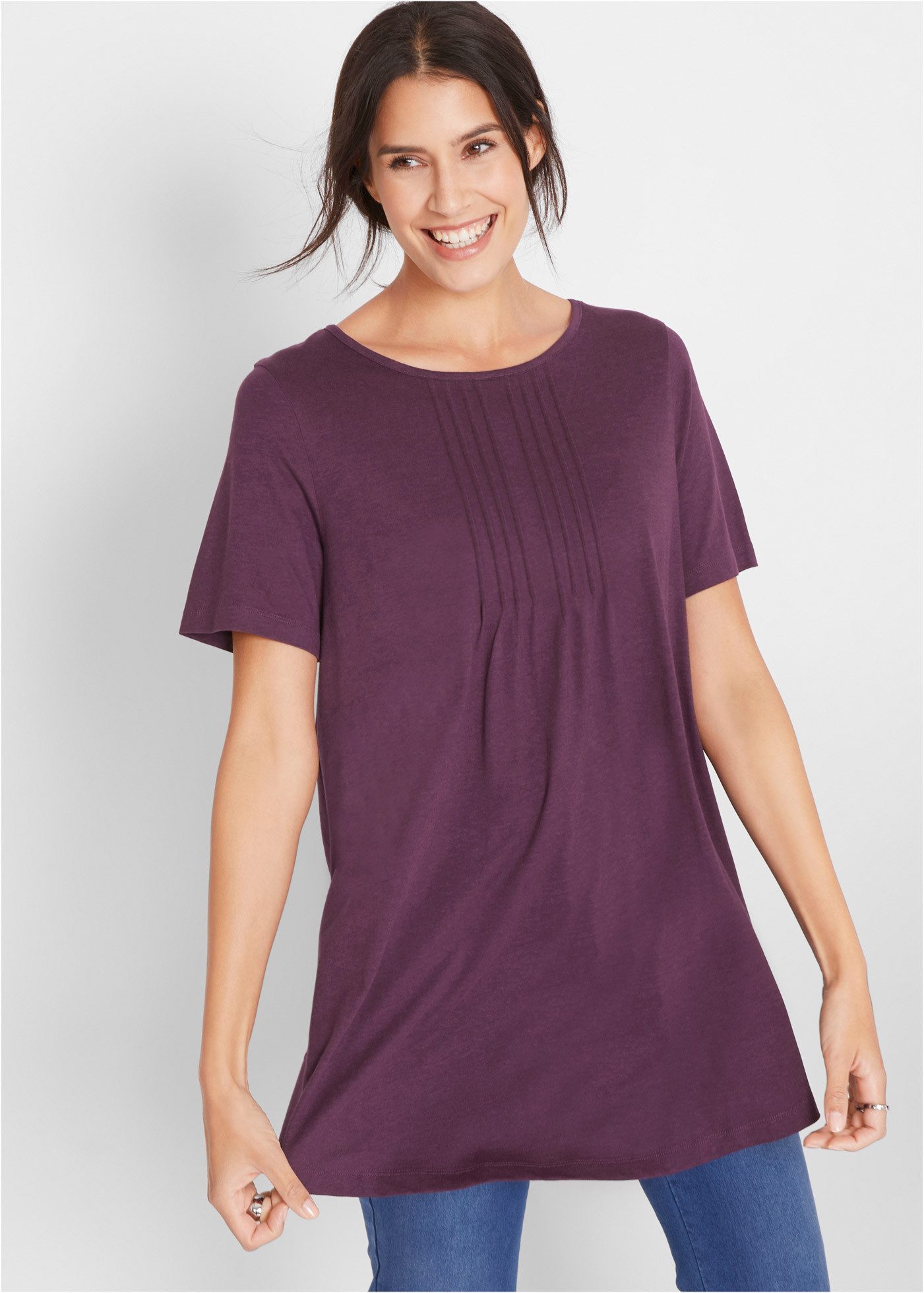 bonprix T-Shirt dezente A-Linie, Kurzarm, aus Baumwolle und Viskose