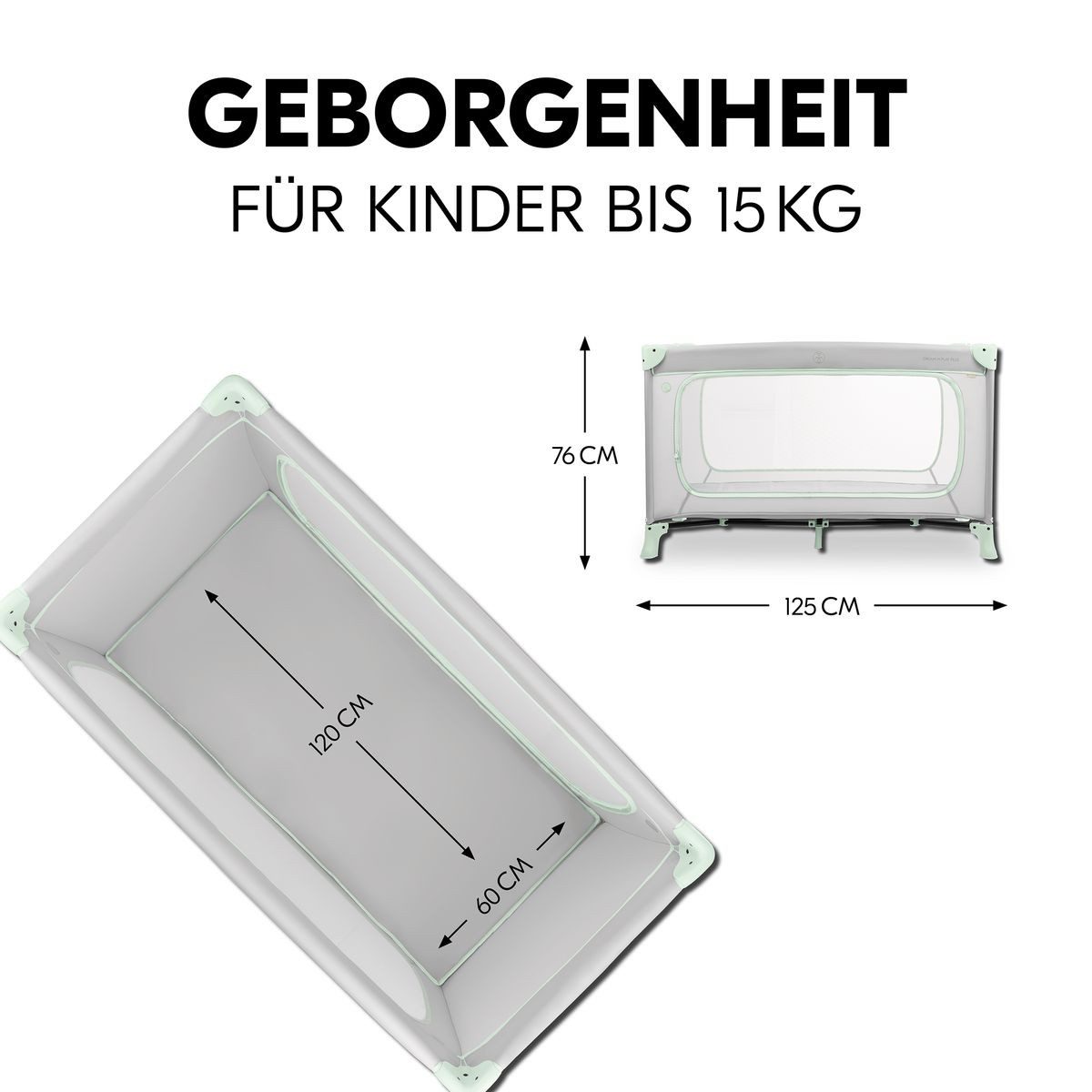 Hauck Baby-Reisebett Dream N Play Plus Set - Dusty Mint, Kinder Babyreisebett mit großem Eingang, Matratze, Moskitonetz faltbar