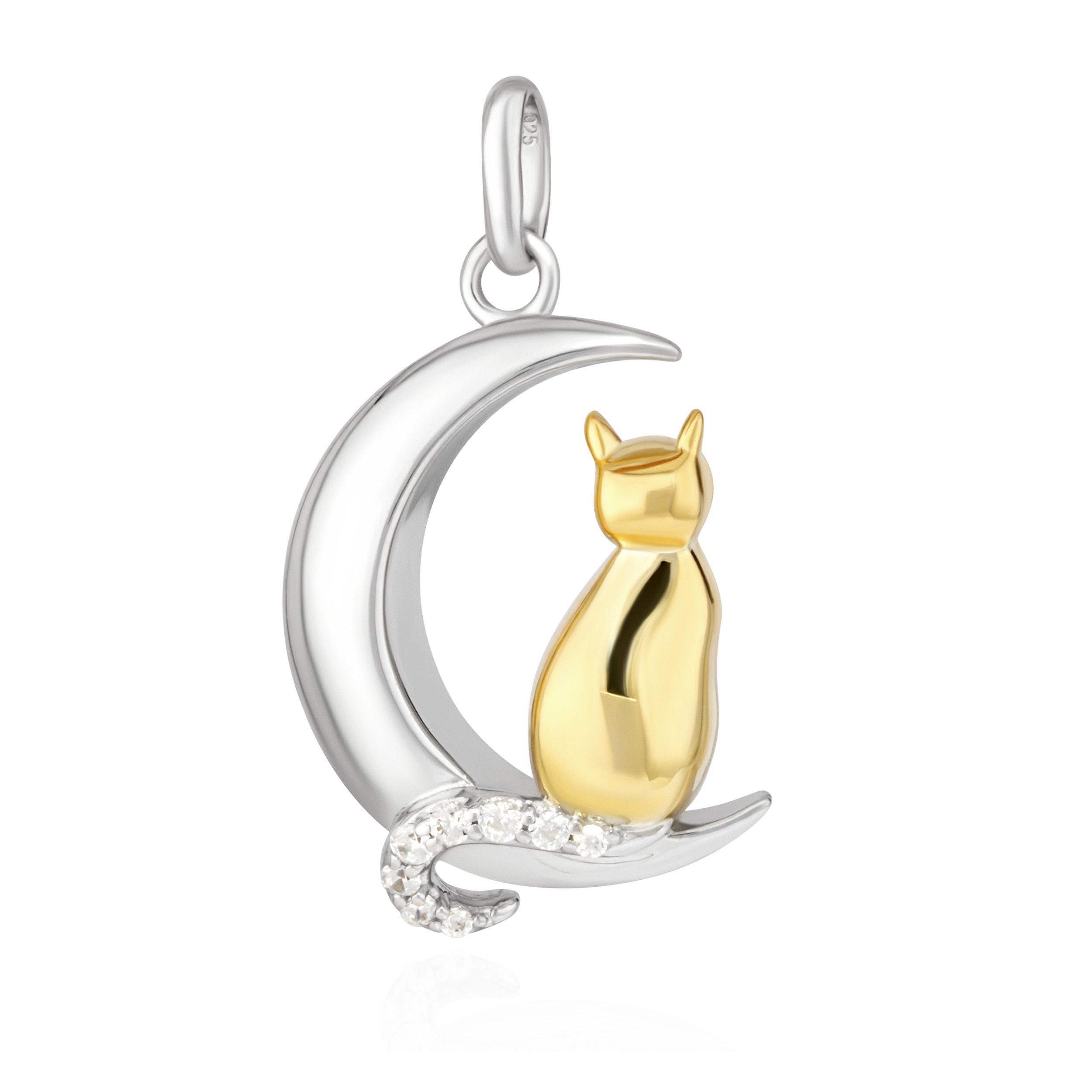 NKlaus Kettenanhänger Kettenanhänger Katze 925 Sterlingsilber 19, x10mm Zirkonia weiß Amulet