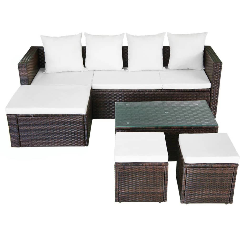 Rattan Garten-Lounge-Set (4-tlg) vidaXL Gartenlounge-Set 4-tlg. Auflagen Braun, mit Poly