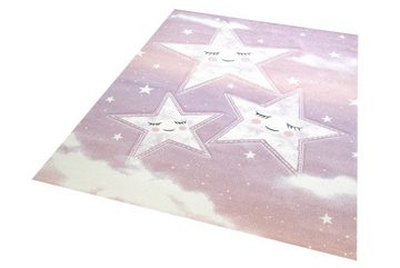 Kinderteppich Kinderzimmer Teppich Spielteppich Himmel Wolken Sterne Design rosa creme, Teppich-Traum, rechteckig, Höhe: 13 mm