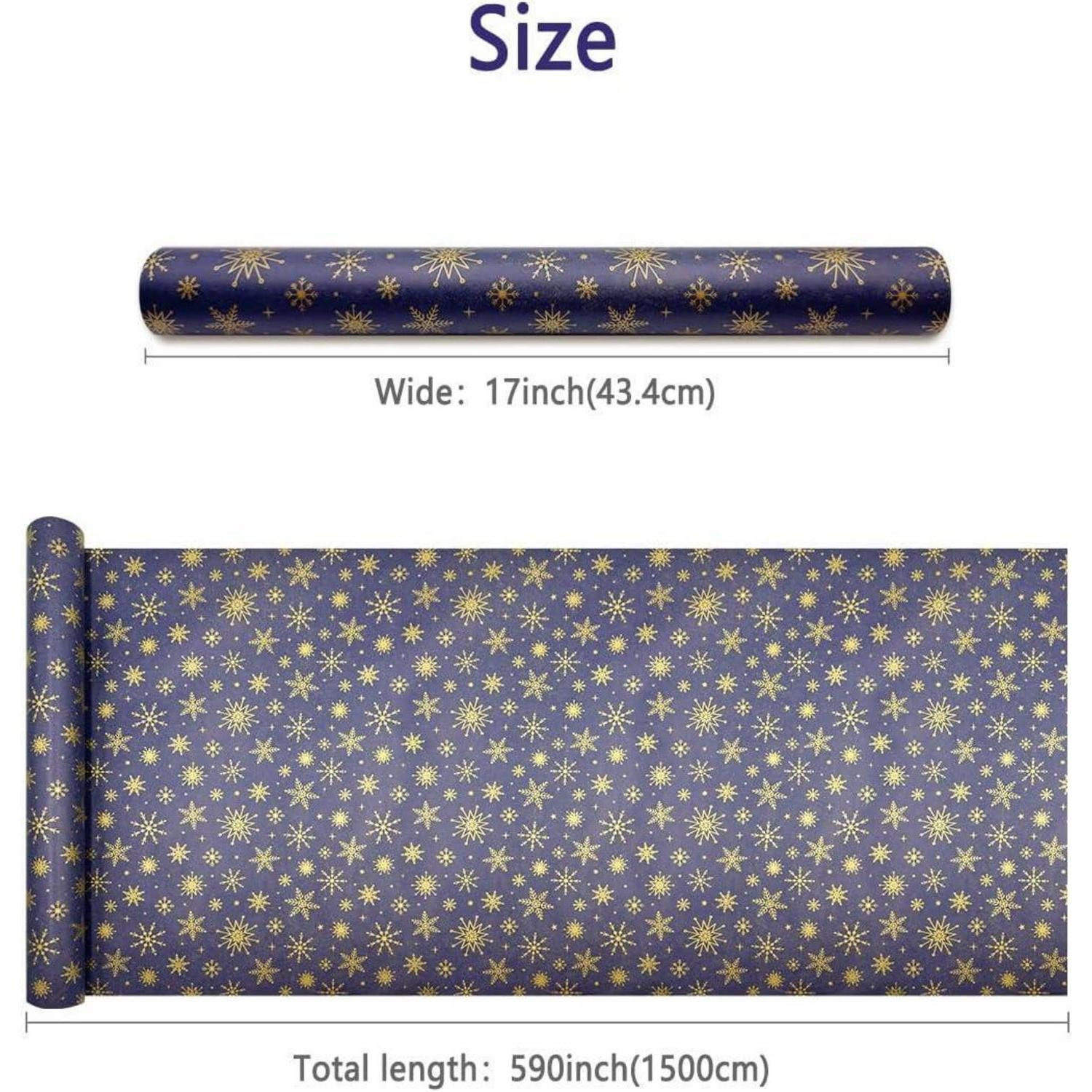 LuxusKollektion Geschenkpapier Blaues Weihnachtsgeschenkpapier mit goldener Schneeflocke, 43 cm x 15