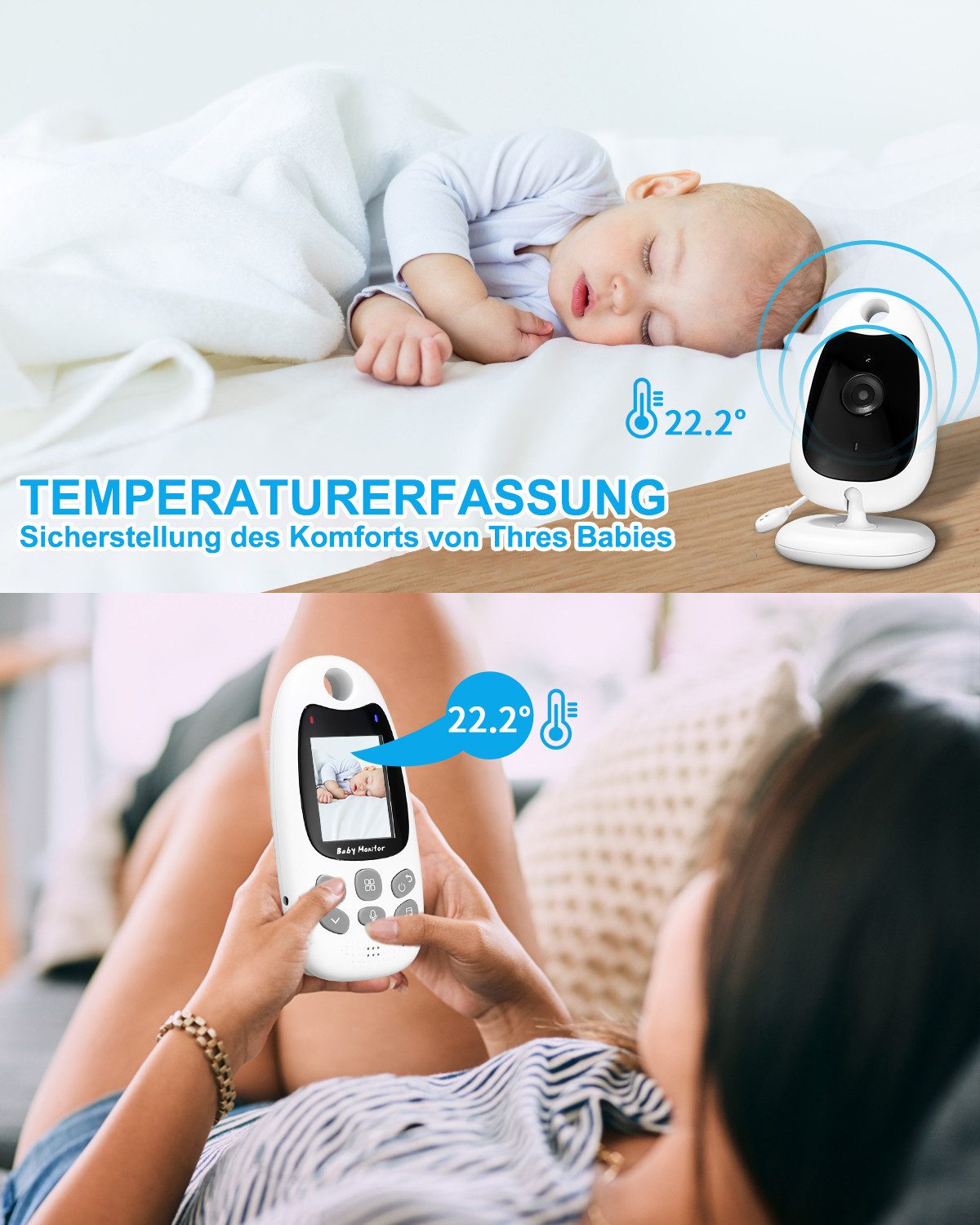 SinLaw Video-Babyphone Video Baby Monitor,Babyphone mit Kamera,Sprachfunktion, 1-tlg., Babyphone mit kamera,Musik mitbringen