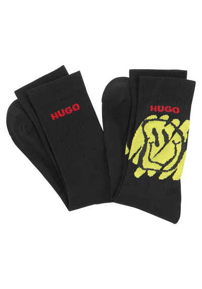 HUGO Freizeitsocken 2P QS SMILEY PA (Packung, 2-Paar) mit Stickereien