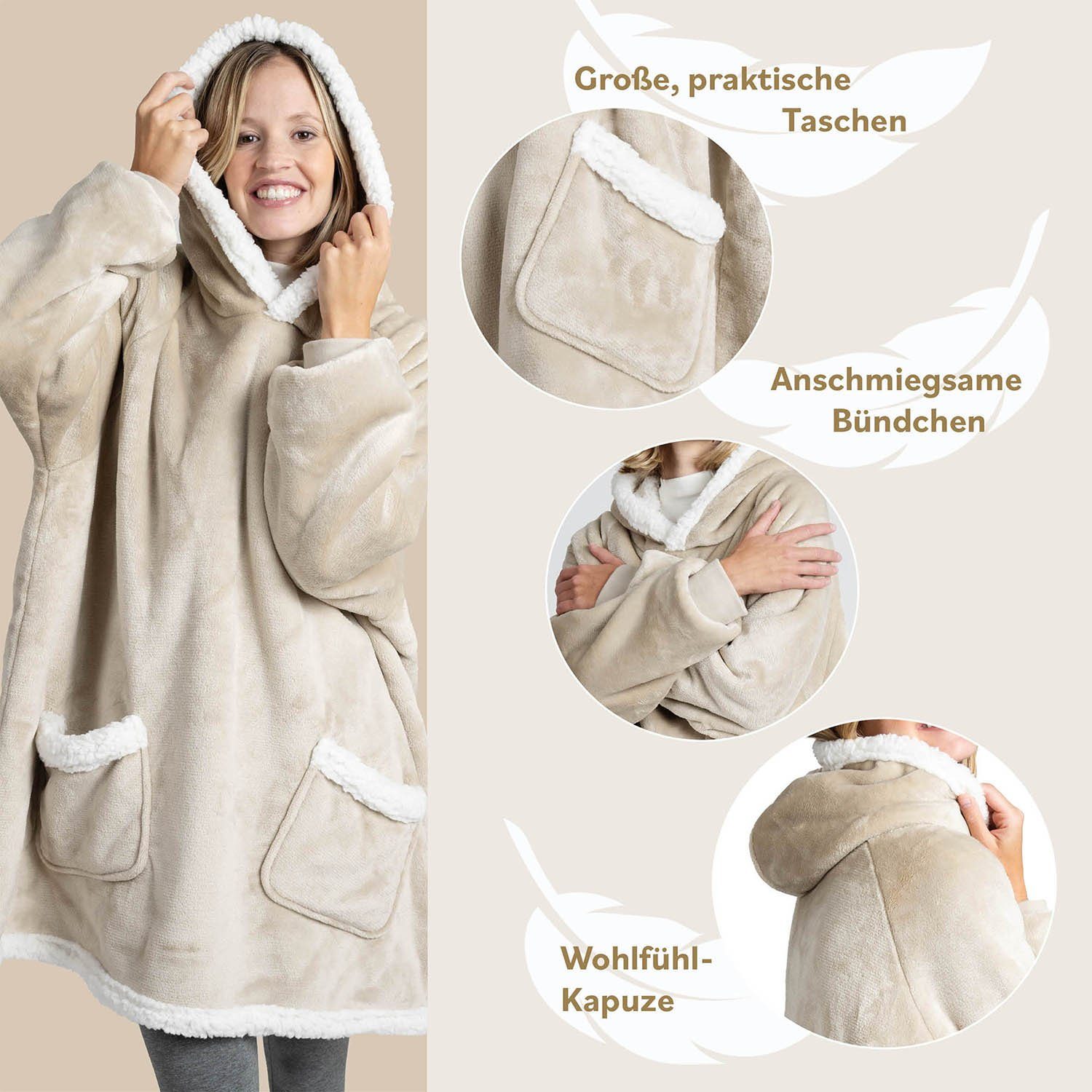 Blumtal Hoodie Ärmeldecke Unisex - flauschig mit Ärmeln - OEKO-TEX zertifiziert mit Ärmeln und Fußtasche