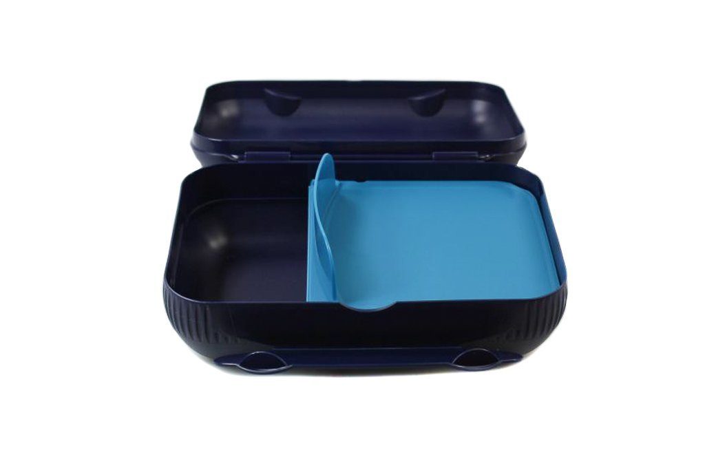 TUPPERWARE Lunchbox Lunch-Box DUNKELBLAU mit Trennung türkis +SPÜLTUCH