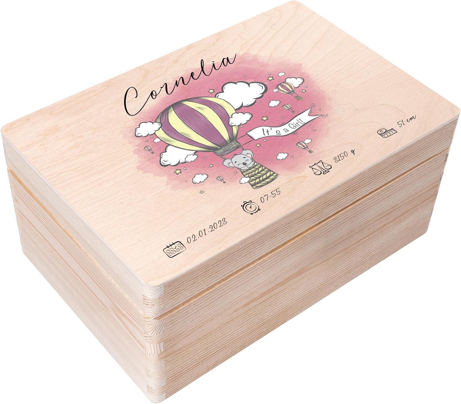 Creative Deco Holzkiste Erinnerungsbox Baby Geschenk zur Geburt, Natur 30 x 20 x 14 cm