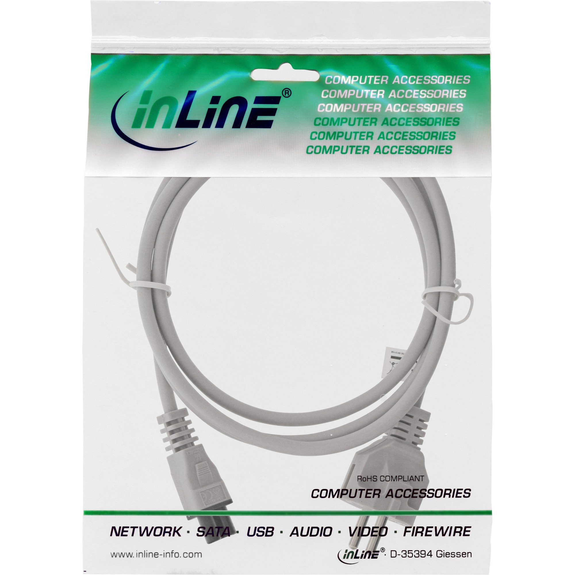 Inline InLine® Netzkabel für Notebook, 3pol Kupplung C5, grau, 1,8m Stromkabel