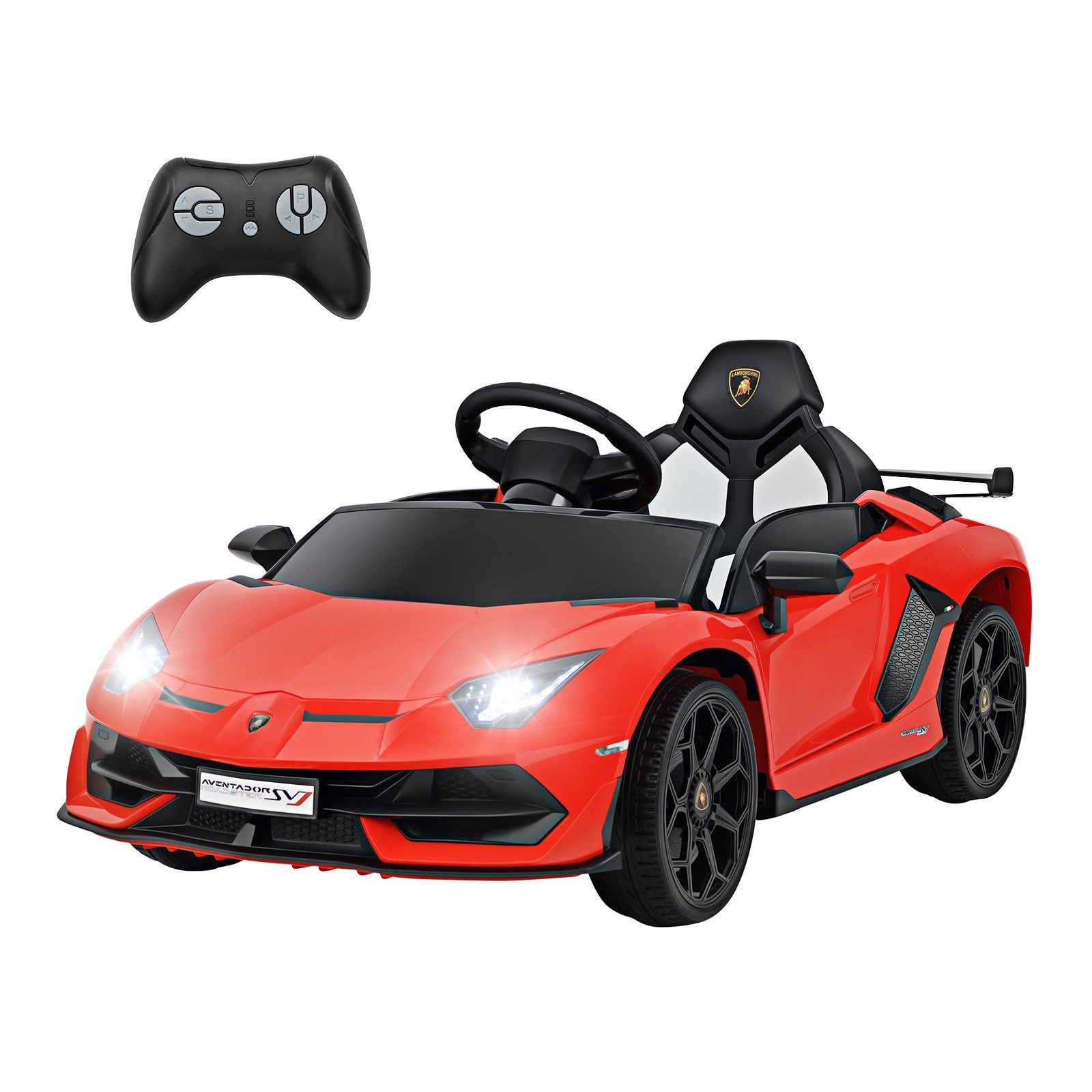 KOMFOTTEU Elektro-Kinderauto, Belastbarkeit 30 kg, mit LED Scheinwerfer, Hupe, Fernbedienung, Musik, USB & MP3