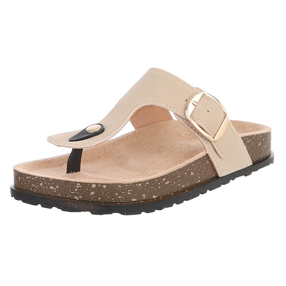 Ital-Design Modische Flip-Flops mit Schnalle für Damen Zehentrenner (91512278) Flach Zehentrenner in Beige