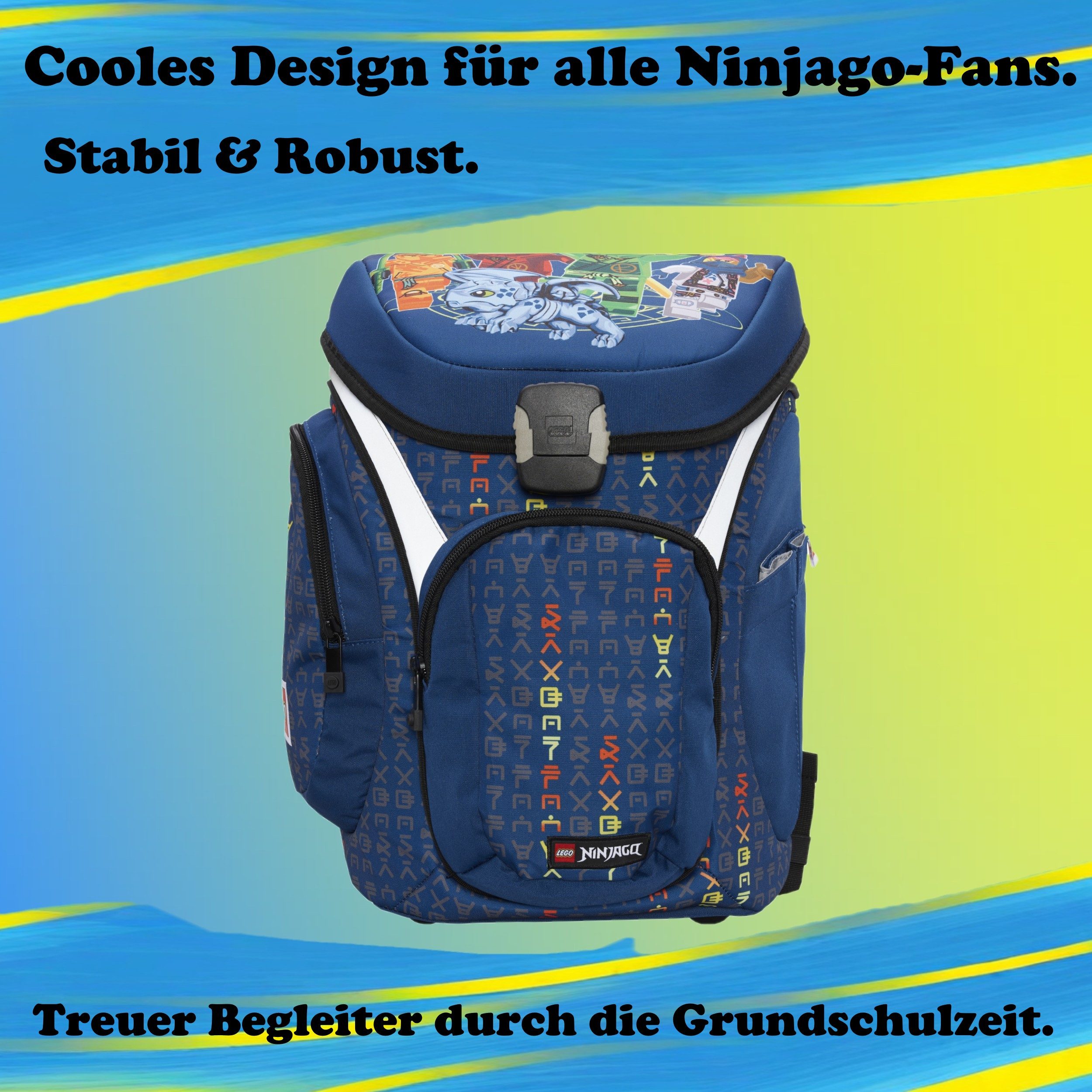 LEGO® Bags Schulranzen Lego Ninjago Einschulungs-Set "Explorer" mit gefüllter Federmappe (Set, 6-tlg., mit Schlamper, Turn- & Geldbeutel), ab der 1. Klasse, Ergonomisch, 16L Volumen, wasserabweisend