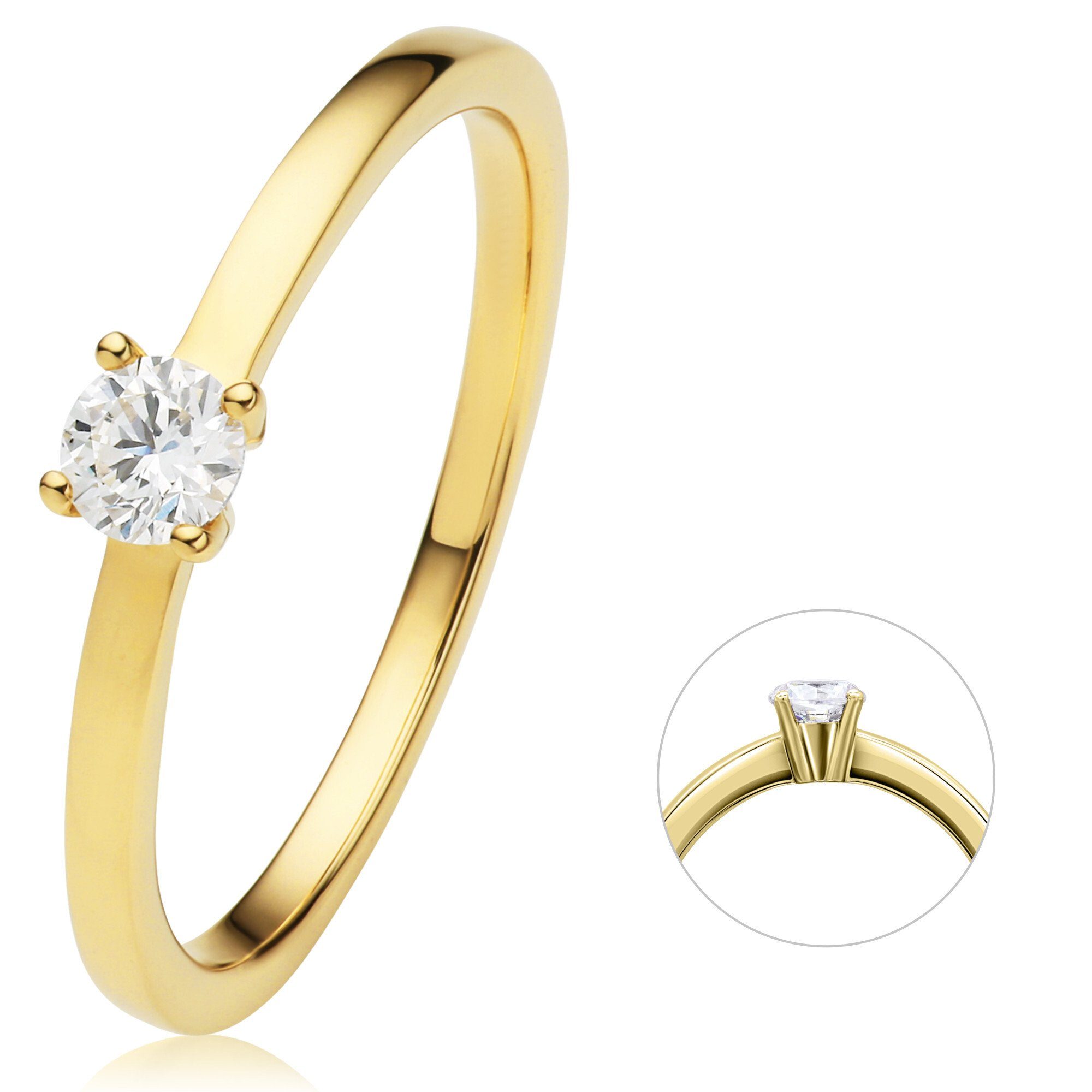 585 Brillant Diamant 0.2 ELEMENT aus Gold Diamantring Gelbgold, Damen ct Ring ONE Schmuck